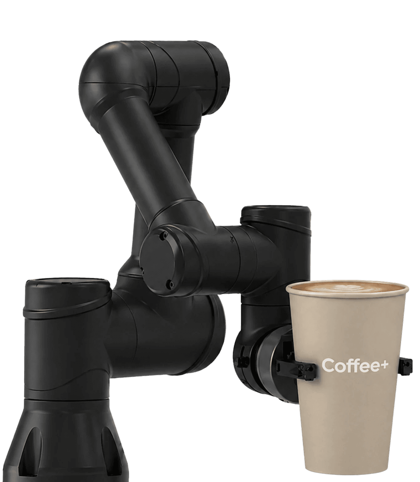 Coffee+ Roboterarm reicht eine frisch zubereitete Tasse