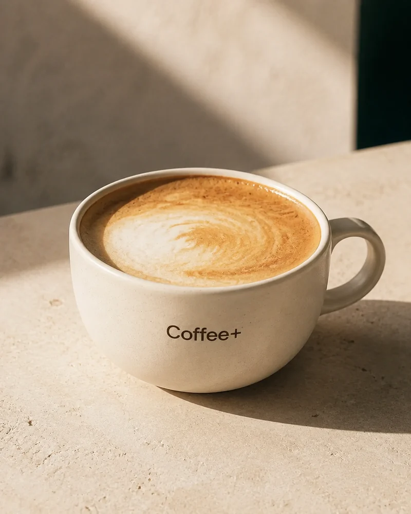 Cremiger Cappuccino in einer elfenbeinfarbenen Coffee+ Keramiktasse